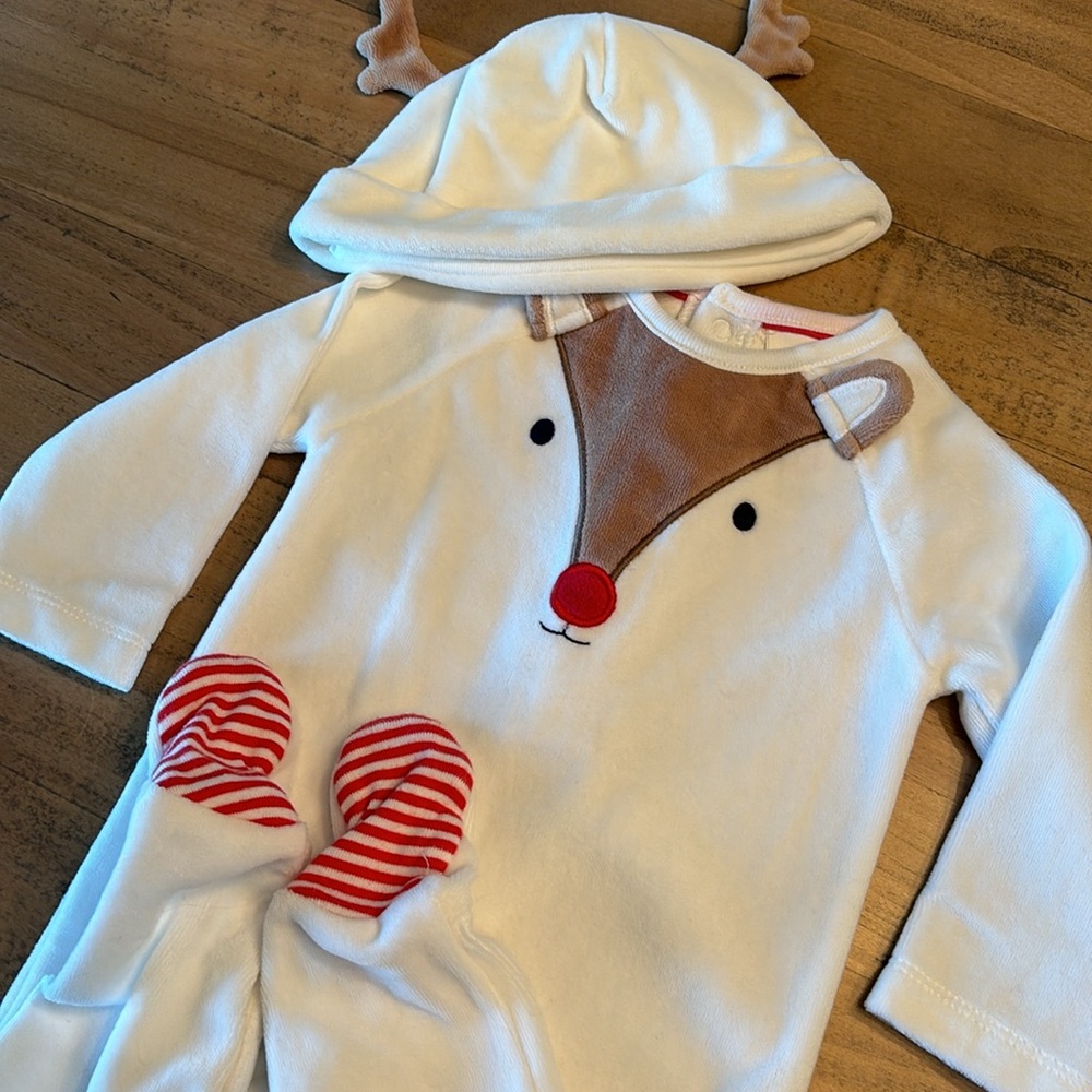 EUC Baby Boden Reindeer One Piece Outfit